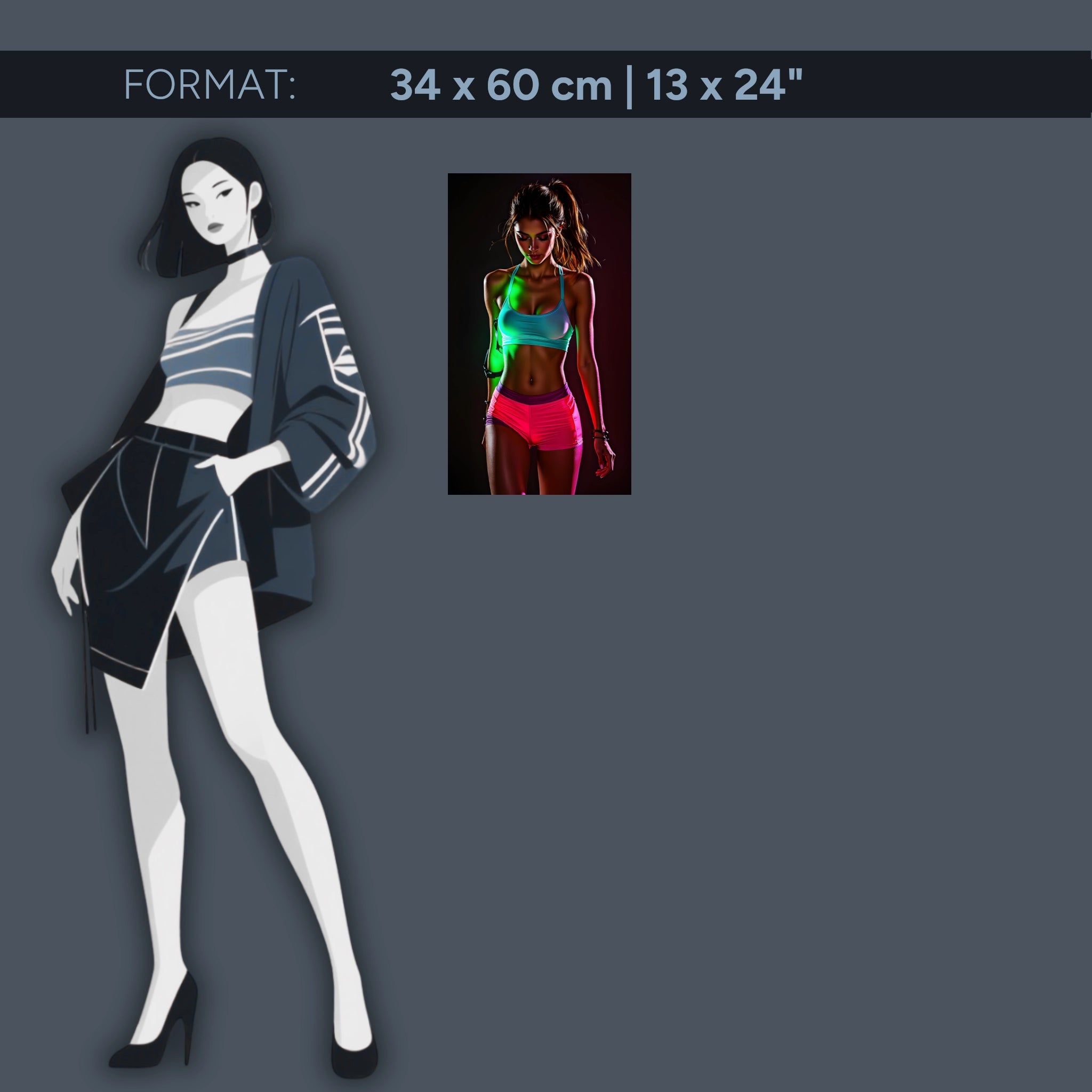 Œuvre d'art fitness néon sur verre acrylique – femme sportive dans un design lumineux moderne